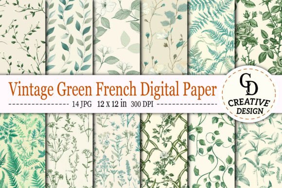Download Vintage Green French Digital Paper - Digital paper Collection