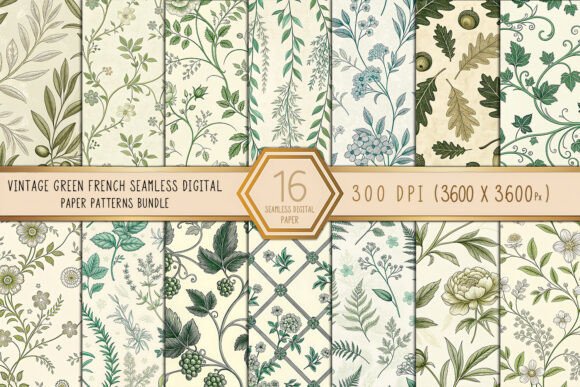 Download Vintage Green French Digital Paper Bundl - Digital paper Collection