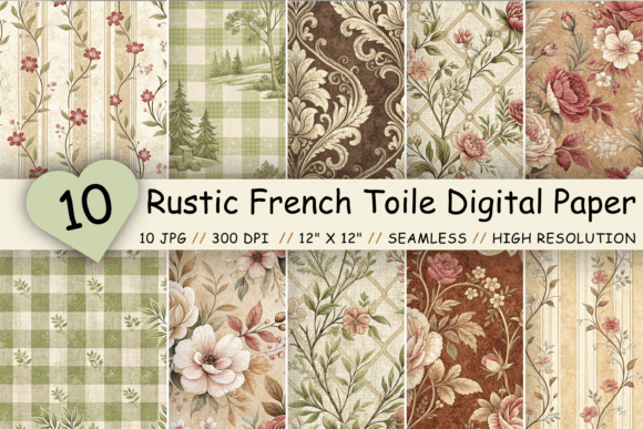 Download Rustic French Toile Digital Paper Pack - Digital paper Collection