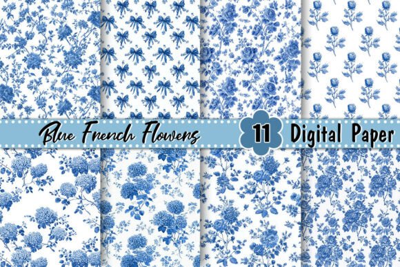 Download Blue French Flowers Digital Paper - Digital paper Collection