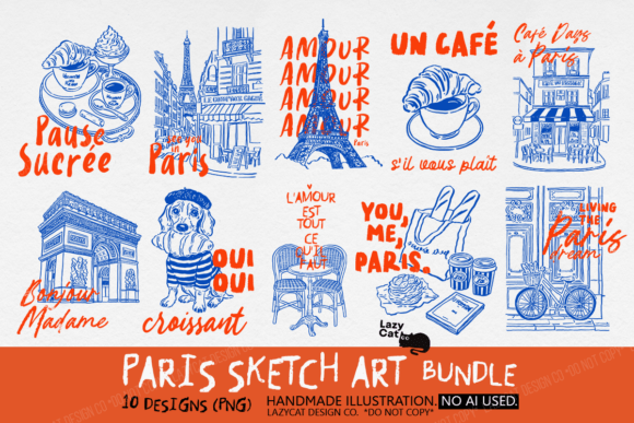 Download Paris Sketch Art PNG Sublimation Bundle - Paris Collection