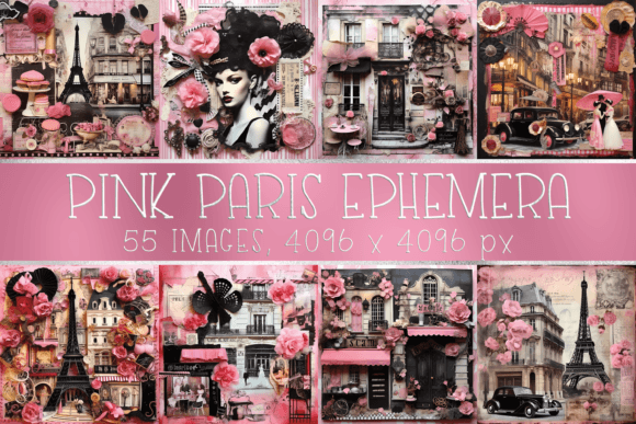 Download Pink Paris Vintage Ephemera Scrapbooking - Paris Collection