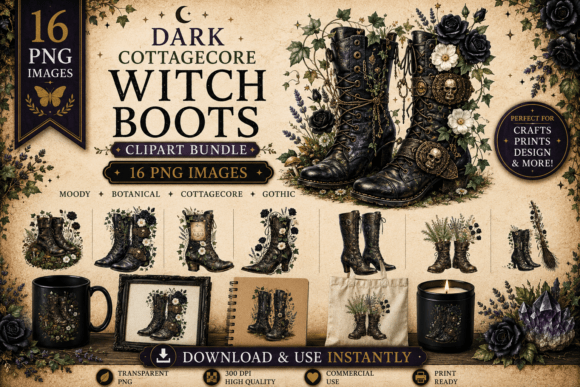 Download Dark Cottagecore Witch Boots PNG - Witch Collection