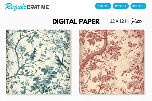 Download French Pastoral Romantic Digital Paper - Digital paper Collection