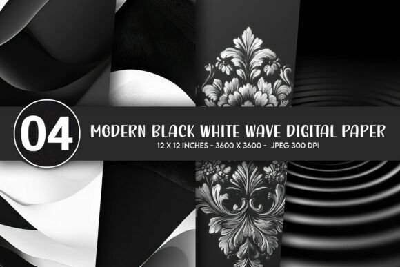 Download Modern Black White Wave Digital Paper - Digital paper Collection